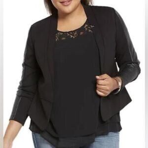 Torrid Ponte Open Front Black Faux Leather Sleeves Blazer Jacket Size 3/3x